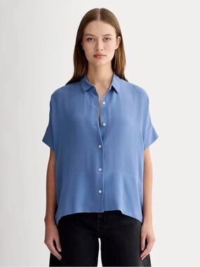 Everlane The Boxy Shirt in Washable Silk | French Blue size 8